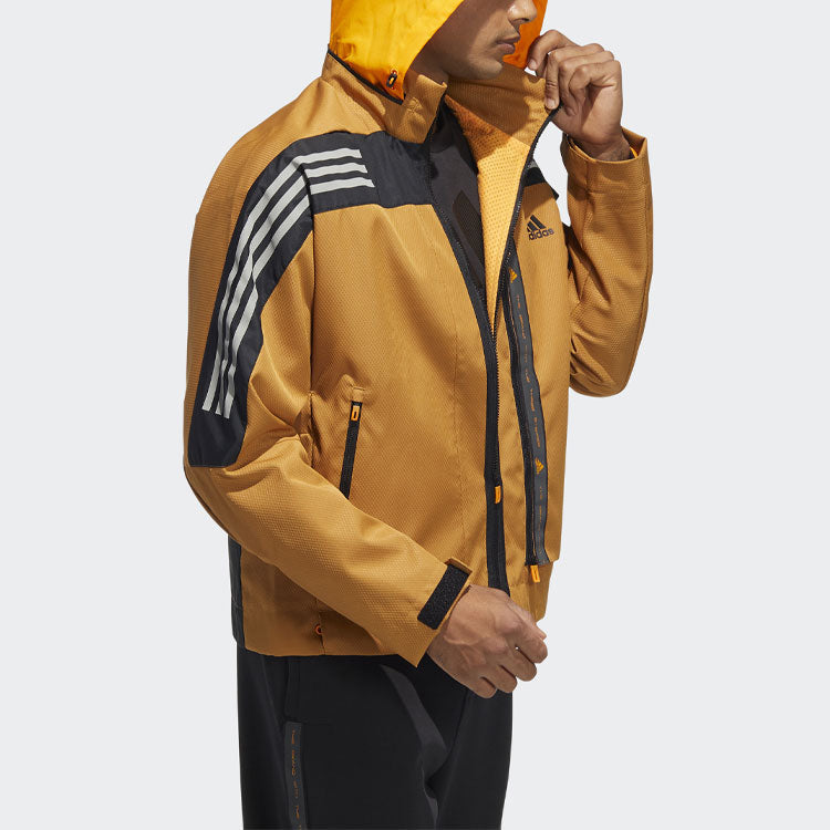 Men's adidas Logo Stripe Printing Hooded Jacket Brown HE9910