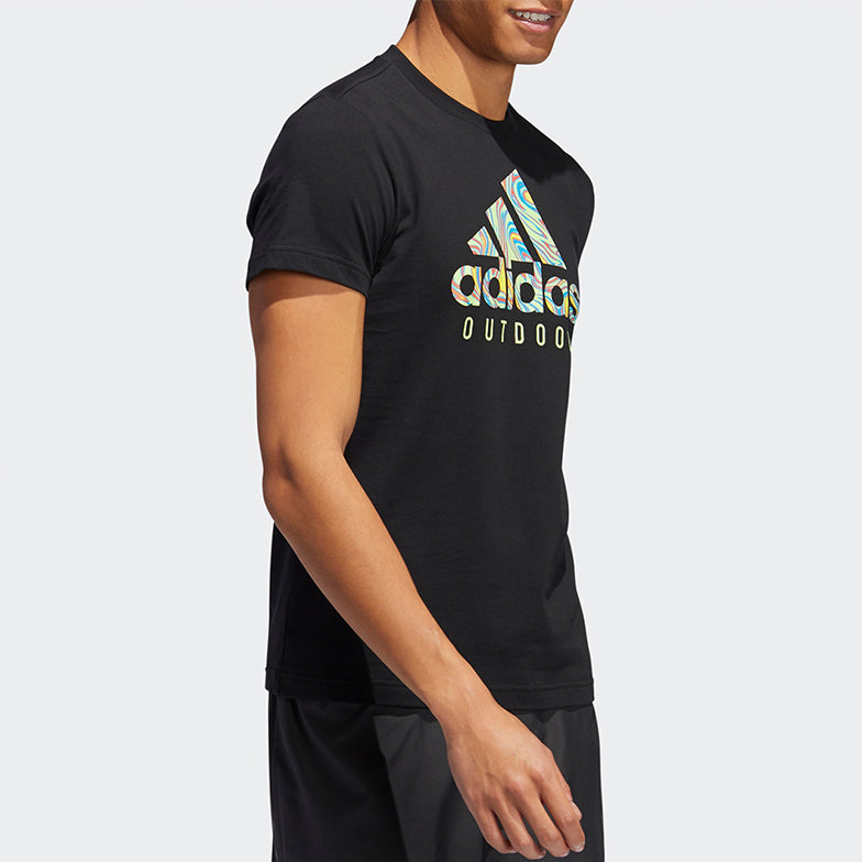 Men's adidas Round Neck Short Sleeve Black T-Shirt FM7529