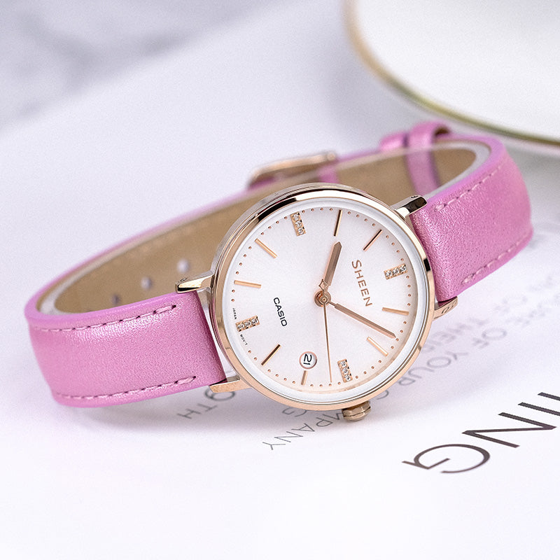 CASIO Waterproof SHEEN Quartz Sapphire Crystal Rose Red Analog SHE-4048CGL-7BUPR