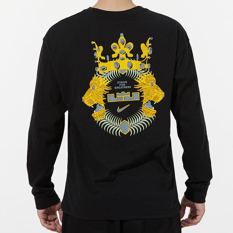 Men's Nike Lbj Nk Lion Ls Max90 Tee Alphabet Printing Sports Round Neck Long Sleeves Black T-Shirt DM2465-010