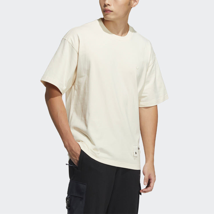 adidas originals Zipper Ss Tee Solid Color Sports Round Neck Short Sleeve Creamy White HH9441