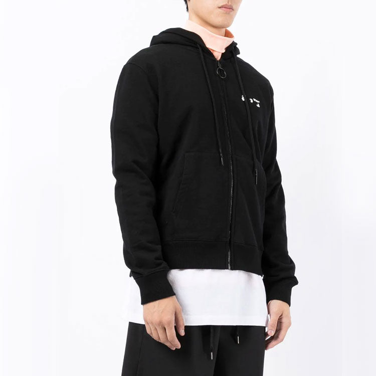 Men's Off-White FW22 Logo Printing Zipper Hooded Long Sleeves Version Black OMBE001F21FLE00110011001