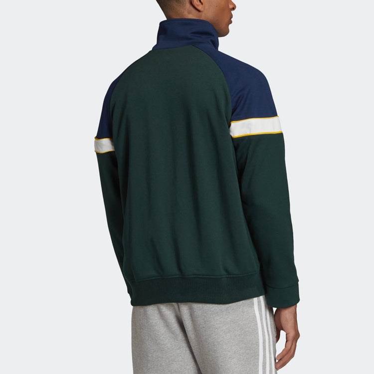 adidas originals Track Top Colorblock Retro Stand Collar Sports Jacket Green FM2195