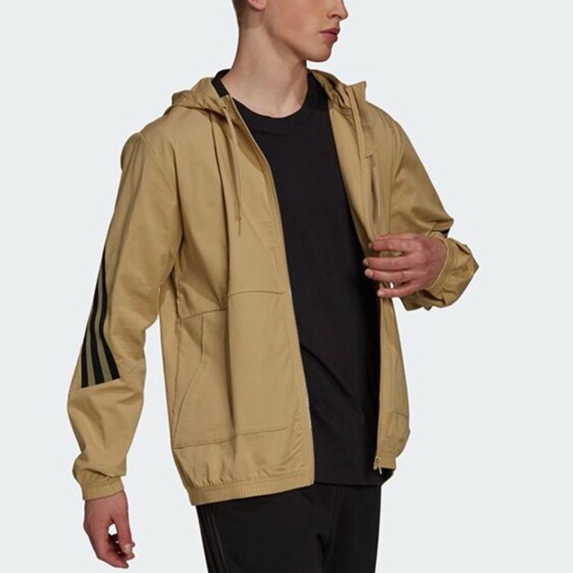 adidas hooded Windproof Athleisure Casual Sports Jacket Khaki H21536