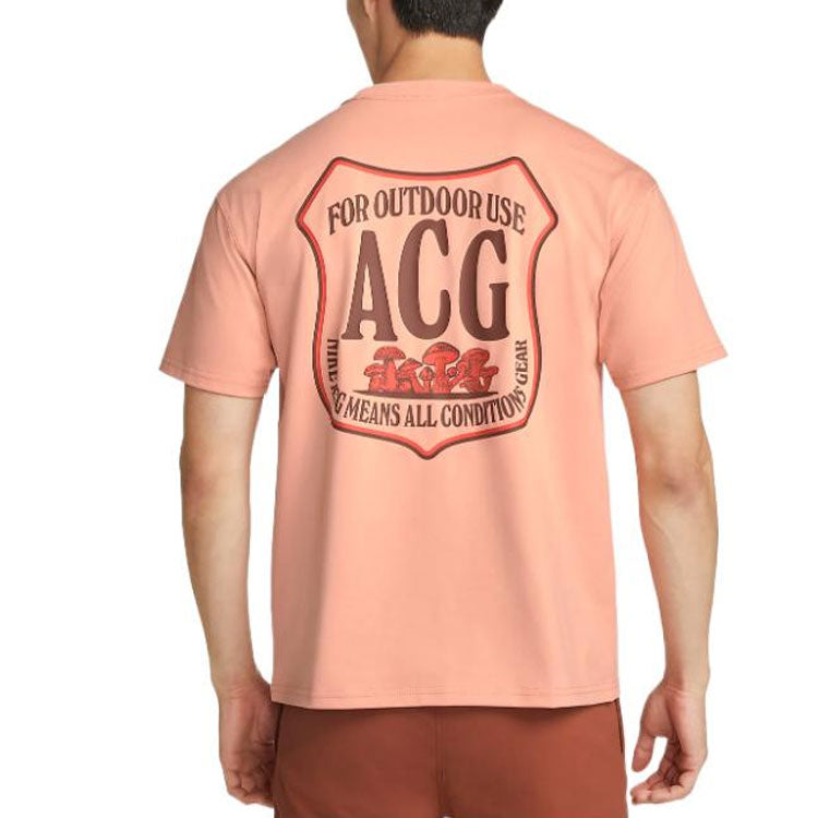 Men's Nike ACG Minimalistic Alphabet Logo Printing Casual Round Neck Short Sleeve Pink T-Shirt DR7758-824