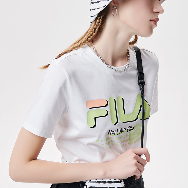 FILA FUSION Large Logo Printing Sports Knit Short Sleeve White T11W131109A-WT
