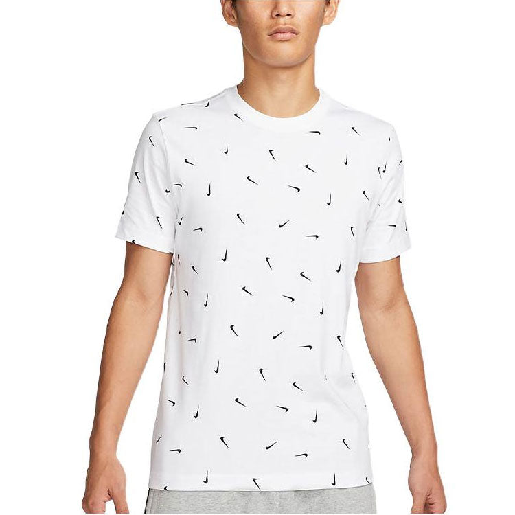 Men's Nike Logo Full Print Round Neck Pullover Short Sleeve White T-Shirt DR7910-100