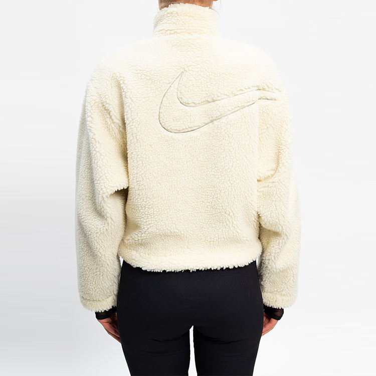 (WMNS) Nike Logo Fleece Stand Collar Stay Warm Short Jacket White CU6639-238