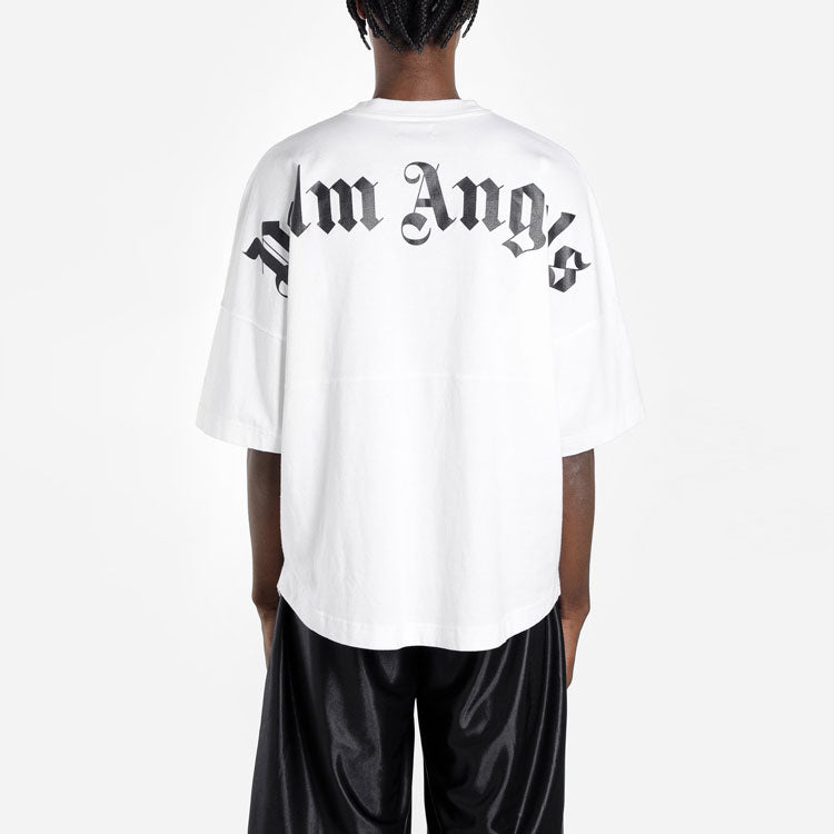 Men's PALM ANGELS Logo Mock Neck Tee Logo Printing Short Sleeve White PMAA002E194130020110