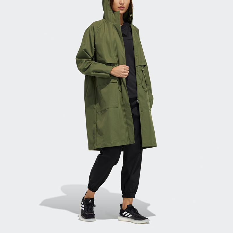 (WMNS) adidas Tech Jkt Long Casual Sports Fleece Lined Hooded Windbreaker Jacket Military Green GP0632