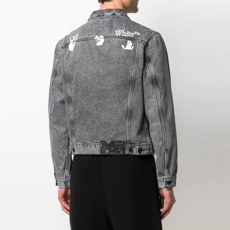 Off-White SS21 Logo Printing Denim Jacket Loose Fit Gray OMYE054S21DEN0060901