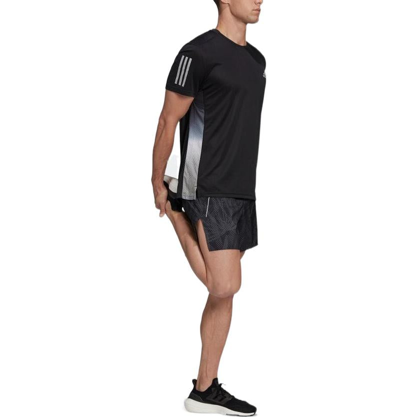 Men's adidas Stripe Logo Printing Reflective Strip Detail Round Neck Short Sleeve Japanese Version Black T-Shirt HB9159