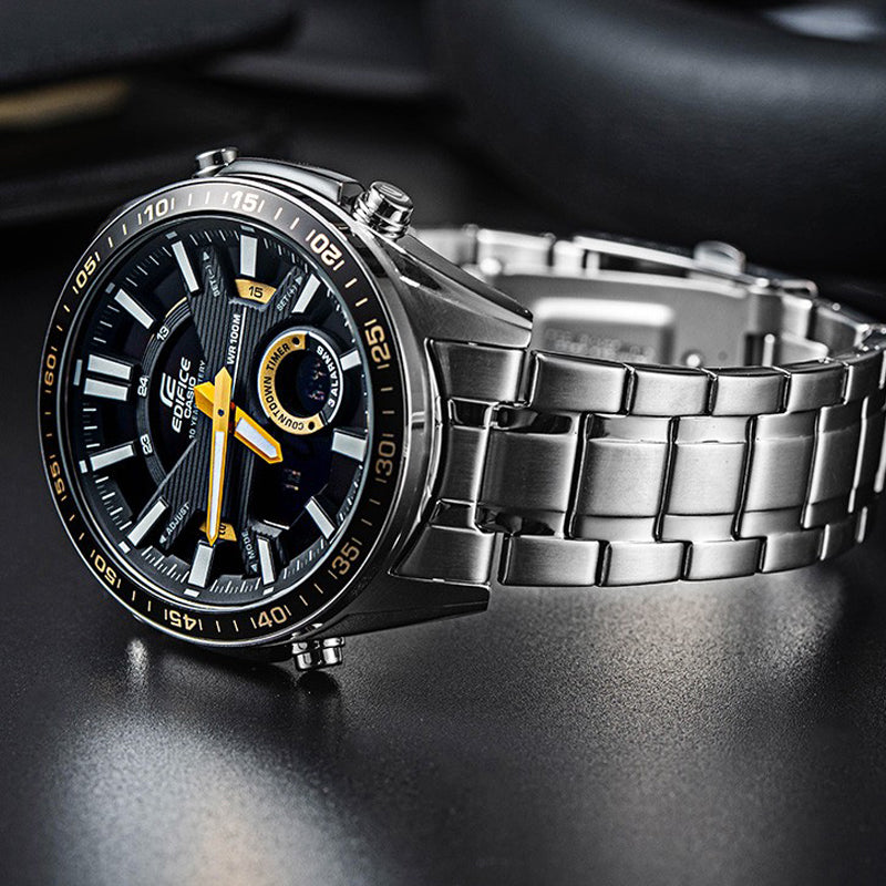 CASIO Analog EDIFICE Mens SilverBlack Analog/Digital Combo EFV-C100D-1B