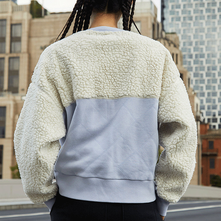 (WMNS) Converse Splicing Lamb's Wool Round Neck Pullover Milk White Hoodie 10022348-A04