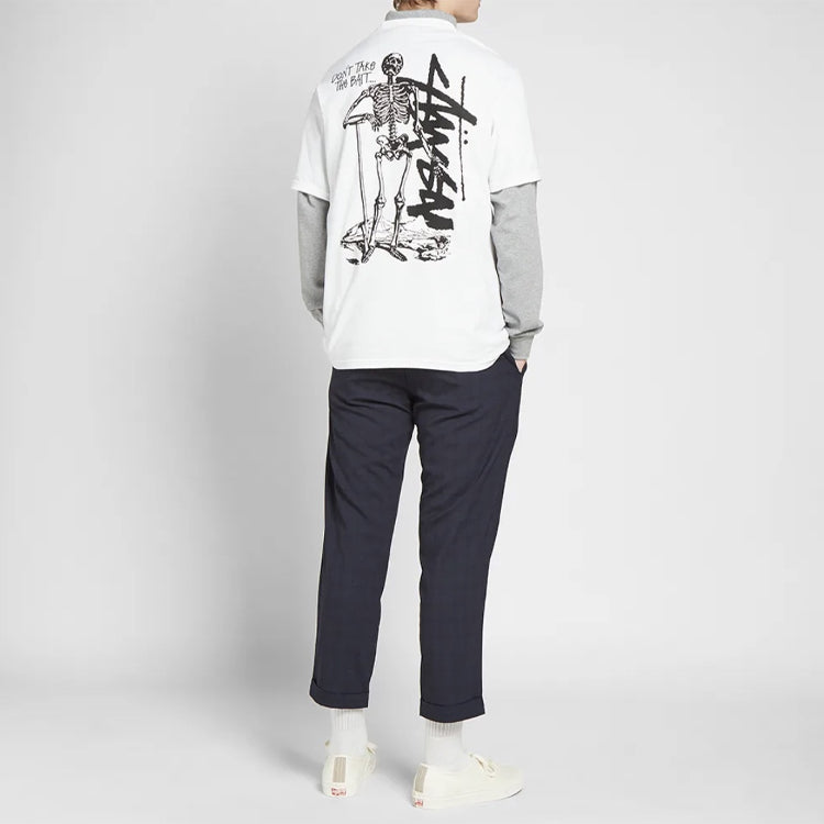 Stussy Dont Take The Bait Tee Skeleton Large Logo Short Sleeve Unisex White 1904423-WHITE