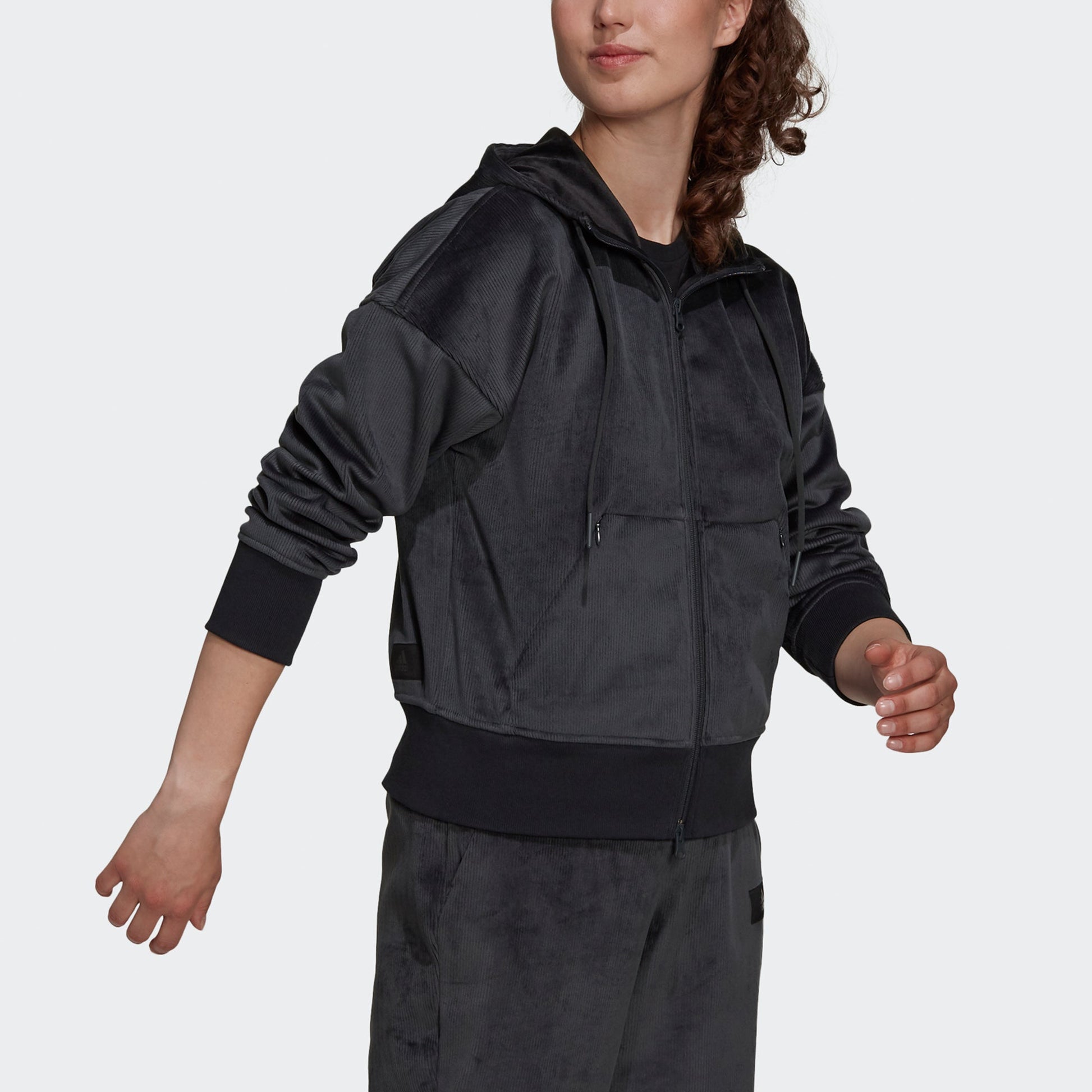 (WMNS) adidas W Fi Pr Cord Hd Corduroy Solid Color Sports Hooded Jacket Black H15955