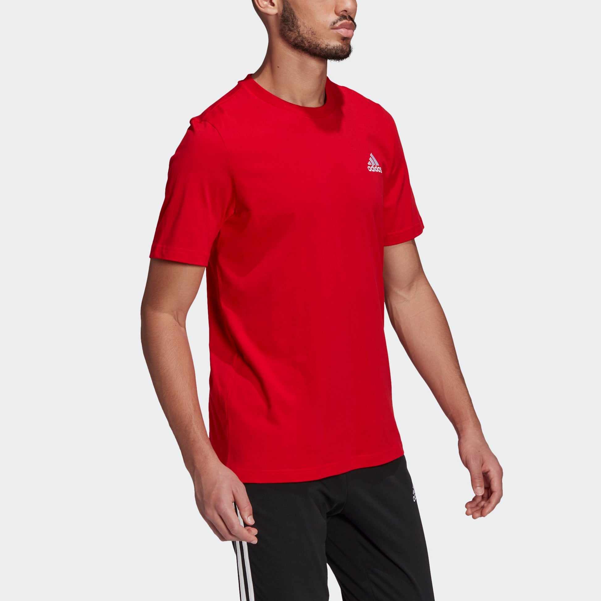 adidas Essentials Embroidered Logo Sports Round Neck Short Sleeve Red GK9642