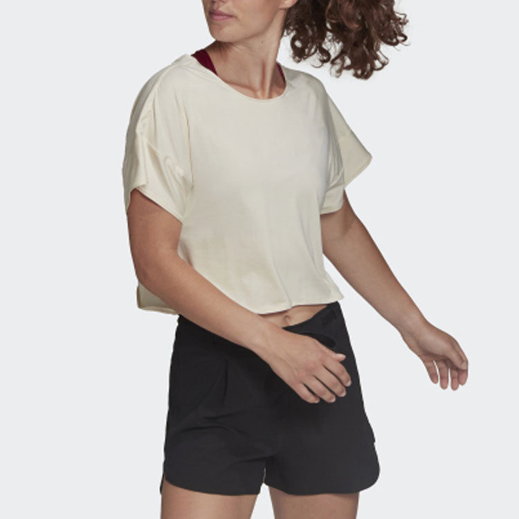 (WMNS) adidas Solid Color Sports Gym Short Sleeve Beige HD9557