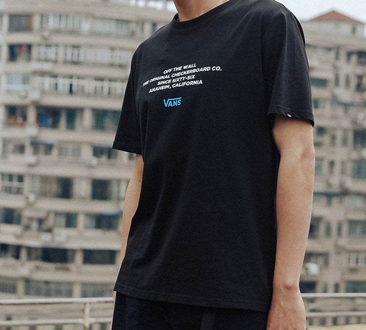 Vans Alphabet Printing Athleisure Casual Sports Short Sleeve Couple Style Black VN0A4P4OBLK