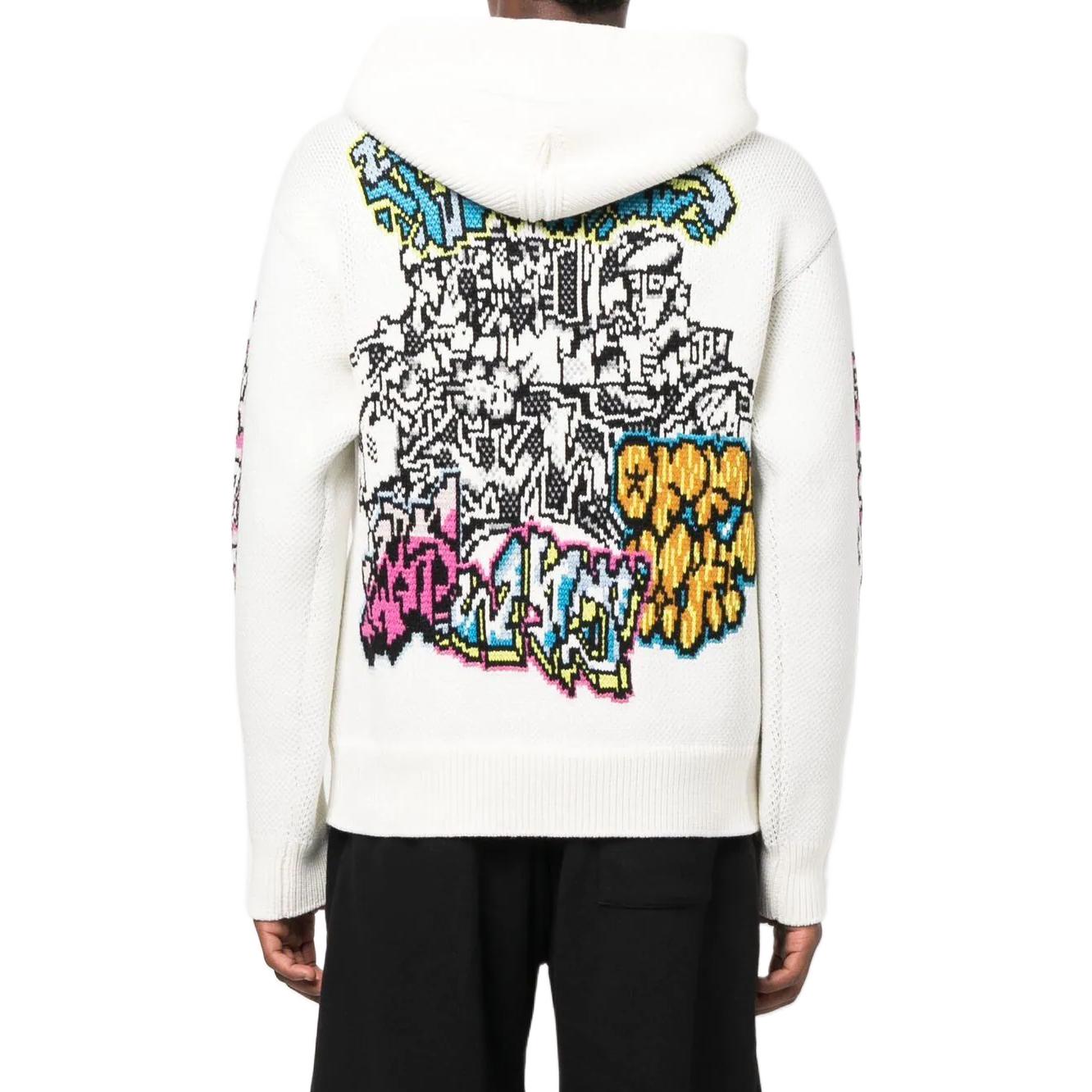 Men's Off-White FW22 Solid Color Graffiti Long Sleeves Hooded Knit White OMHA167F22KNI0010384