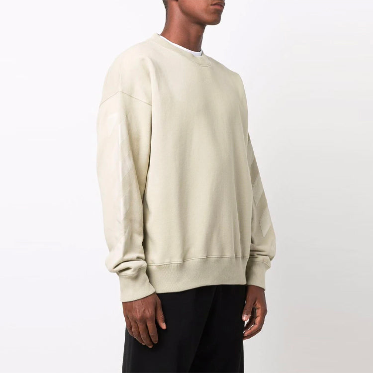 Men's Off-White FW21 Logo Pattern Round Neck Pullover Loose Fit Cream Yellow OMBA054F21FLE0071717