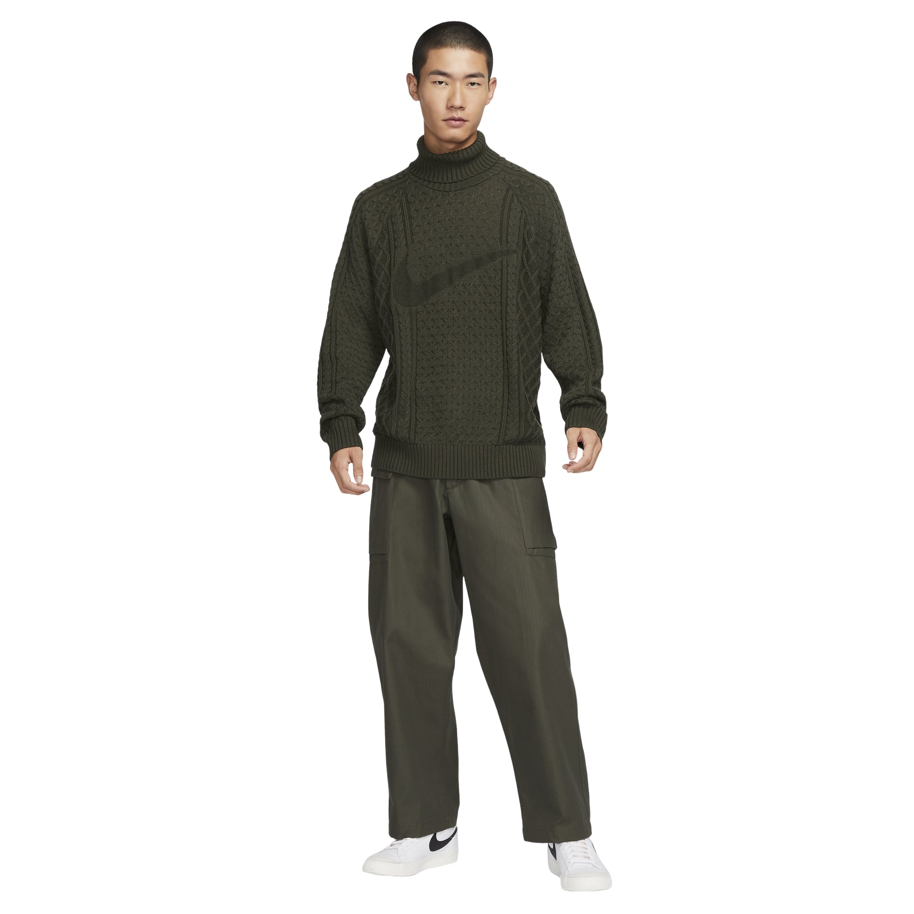 Nike Life Cable Knit Turtleneck Sweater 'Olive Green' FB7771-325