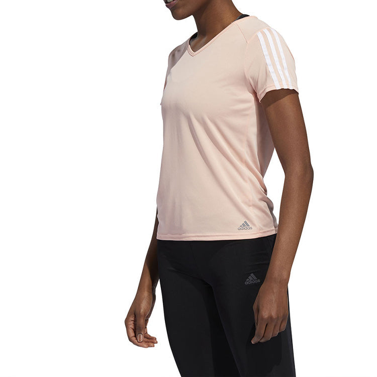 (WMNS) adidas Run 3S Tee Running Sports V neck Pullover Short Sleeve Pink EK0888