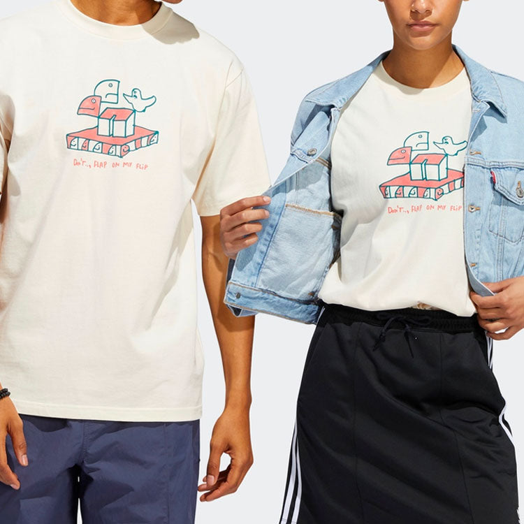 adidas originals Casual Breathable Cartoon Pattern Alphabet Sports Short Sleeve Couple Style Gray White HC2192