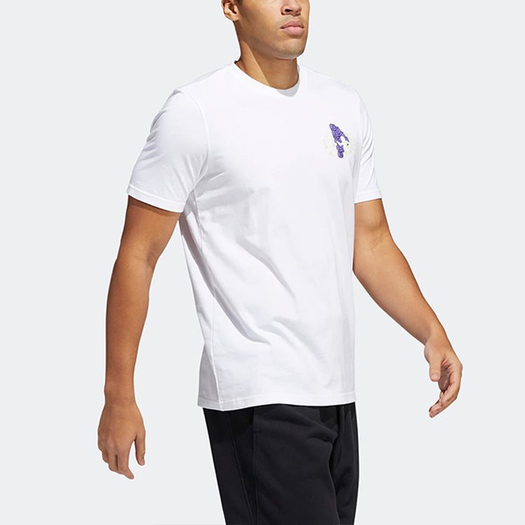 adidas Solid Color Logo Running Sports Round Neck Pullover Short Sleeve White HE4797