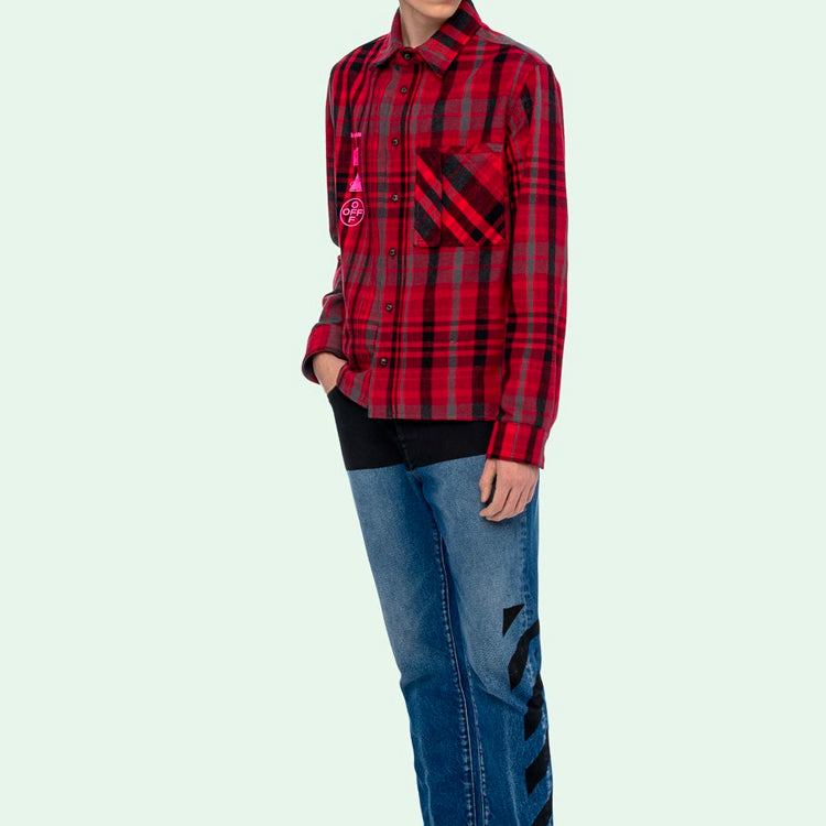 Off-White Mariana De Silva Shirt Mens Long Sleeve Plaid Shirts OMGA060E19E230052088
