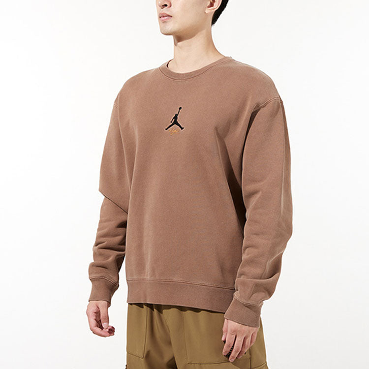 Men's Air Jordan As J Flt Hrtg Flc Crew Embroidered Logo Sports Knit Pullover Round Neck Autumn Beige DO2308-256