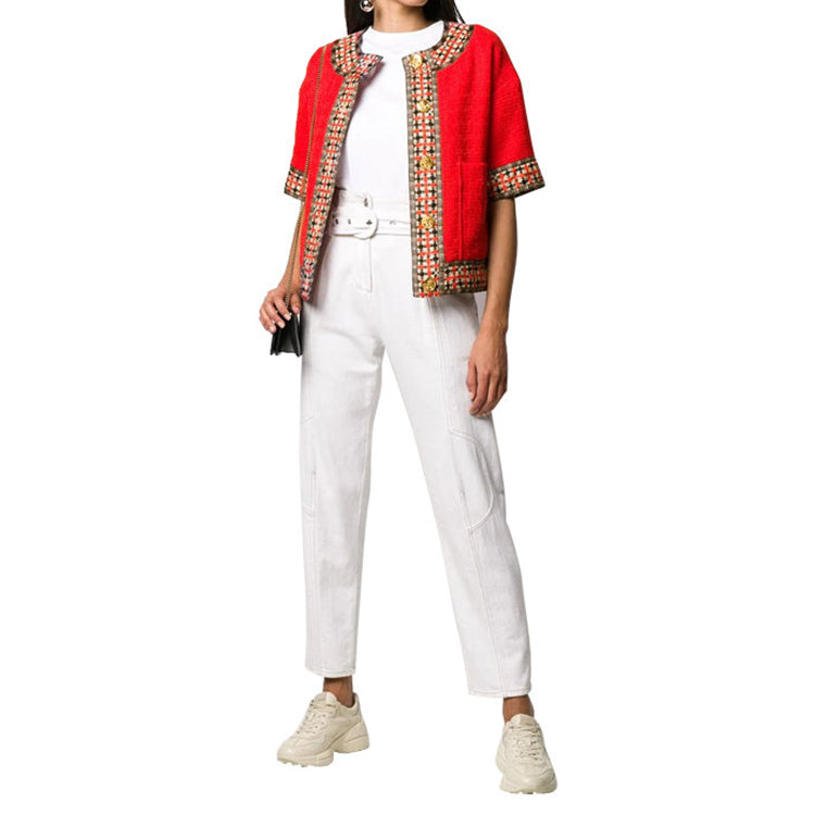 (WMNS) Gucci Square G-Trim Tweed Cardigan For Red 609016-ZADDL-6075