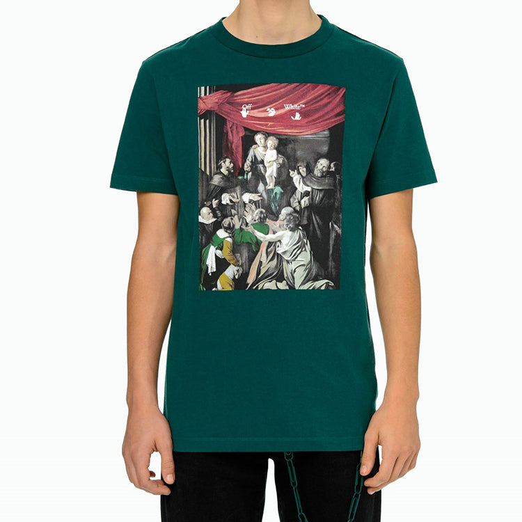 Off-White Caravaggio Painting Pattern Short Sleeve Loose Fit Green OMAA038E20JER0055710