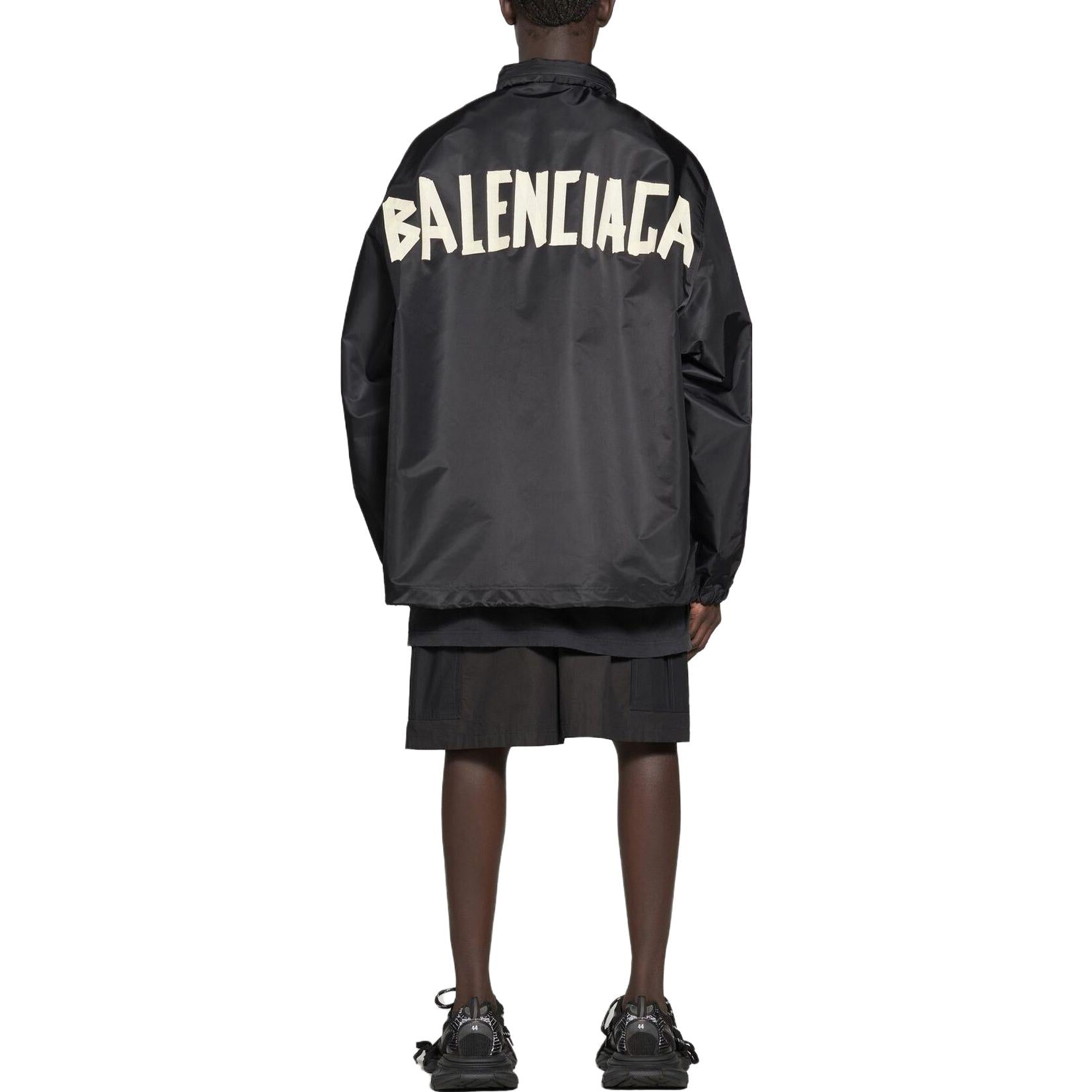 Balenciaga Tape Type Hooded Windbreaker Jacket 'Black' 738762TLO251000