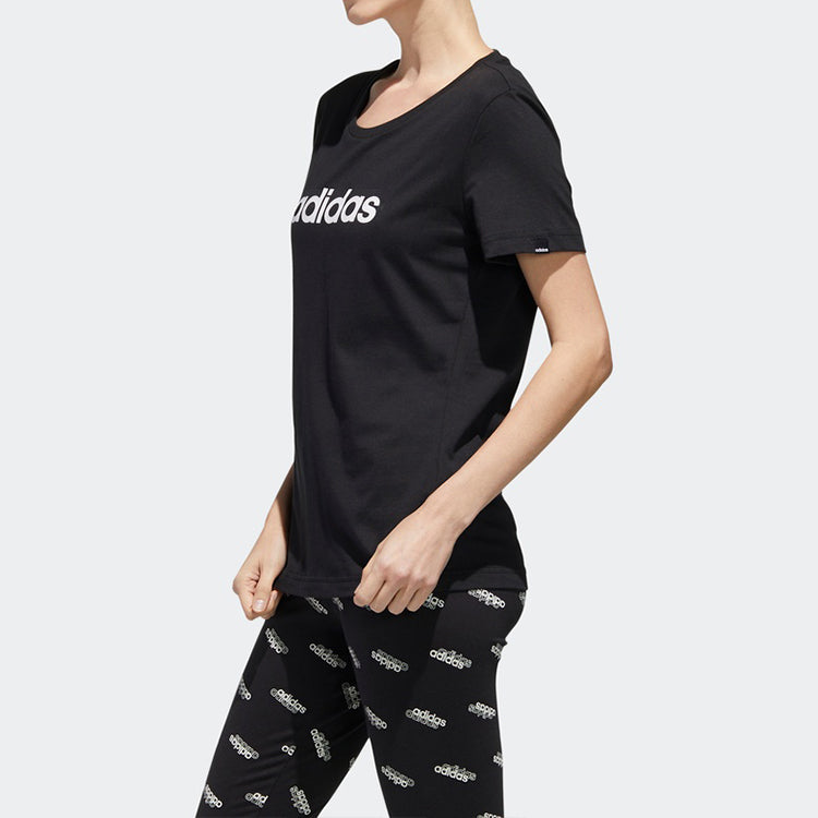 (WMNS) adidas Alphabet Logo Printing Training Sports Short Sleeve Black FM6154