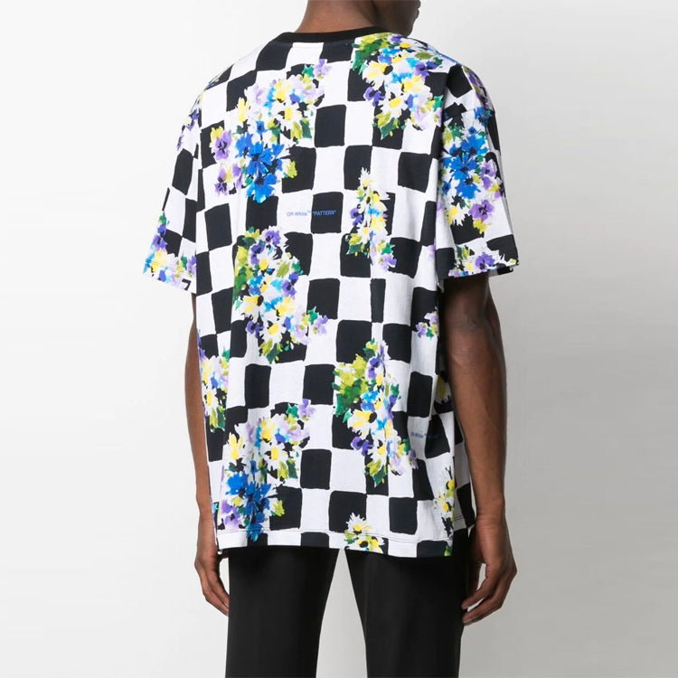 Off-White SS21 Flowers Printing Plaid Short Sleeve Loose Fit White OMAA038S21JER0178400