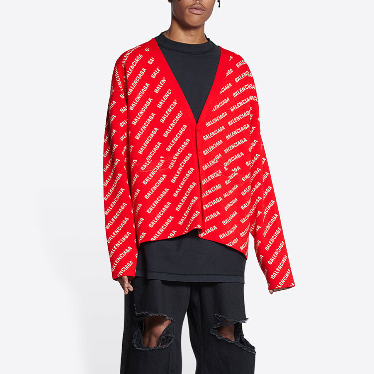 Balenciaga Mini Allover Logo Cardigan 'Red White' 699822T32336090