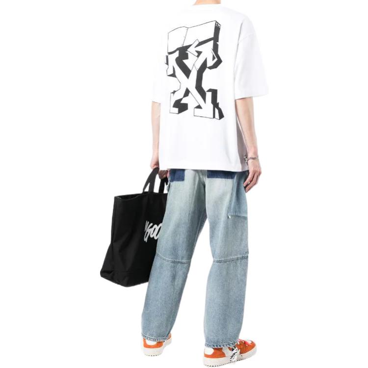 Men's Off-White FW22 Logo Printing Round Neck Pullover Short Sleeve Loose Fit White T-Shirt OMAA120S22JER0030110