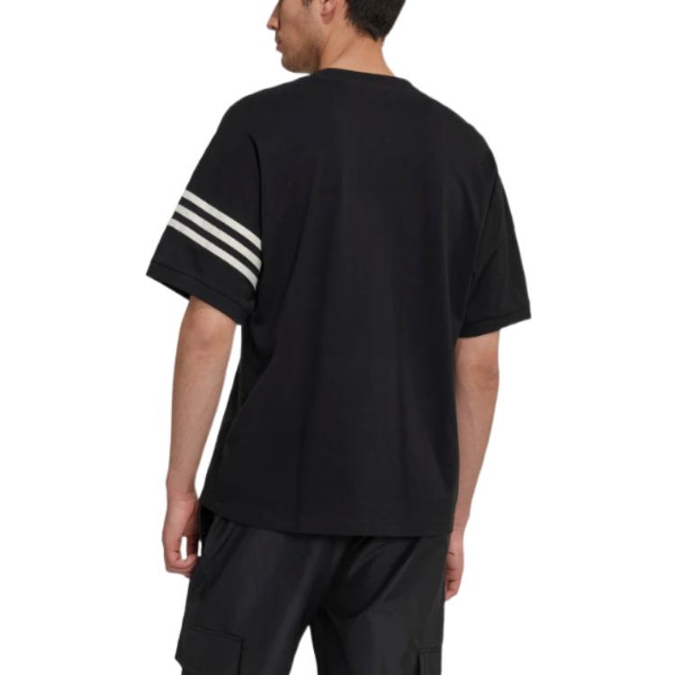 Men's adidas originals Stripe Casual Sports Short Sleeve Black T-Shirt HM1875