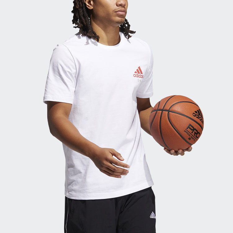 adidas Horns Tee Basketball Sports Printing Round Neck Short Sleeve White GN5113