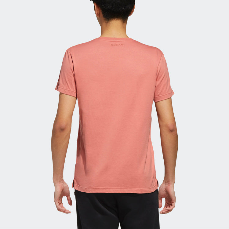 adidas neo Casual ribbed Round Neck Printing Short Sleeve Pink FK9916