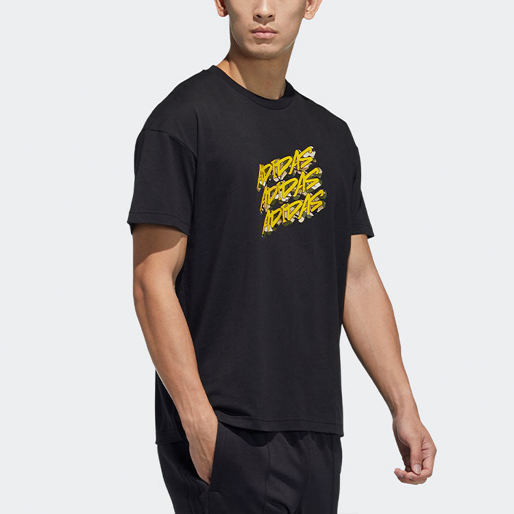 adidas Ub Gfx T Graffiti Printing Logo Sports Loose Short Sleeve Black GP0840