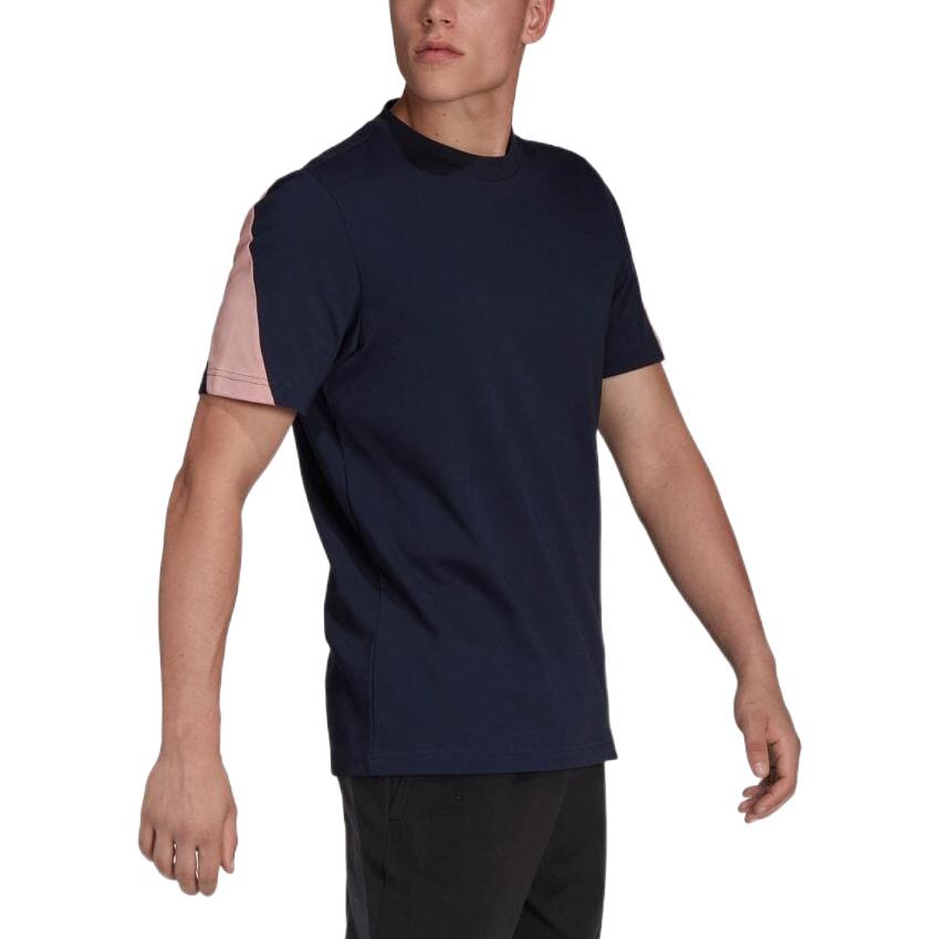 Men's adidas Logo Printing Colorblock Round Neck Pullover Short Sleeve Japanese Version Dark T-Shirt HA6470
