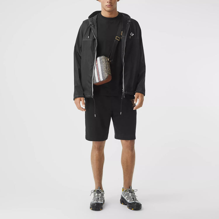 Men's Burberry Logo Pattern Portable Light Hooded Jacket Black 80256611