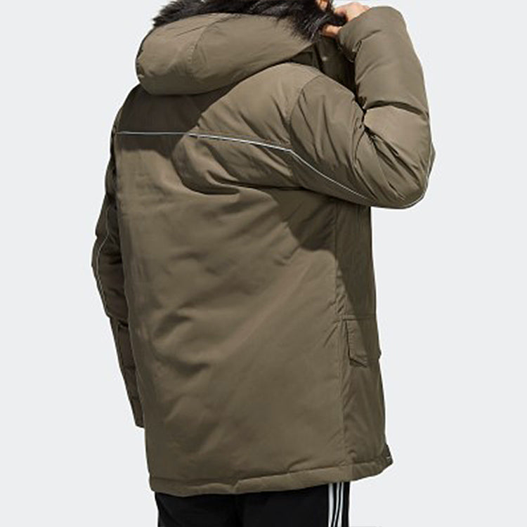adidas originals Men's Leisure Sports Windproof Ultra Warm Hooded Down Jacket Brown FL1418