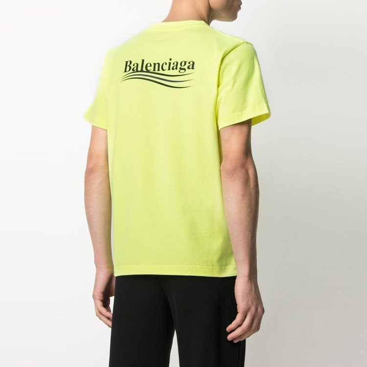 Men's Balenciaga Small Logo Round Neck Short Sleeve Yellow 620967TJVF77110