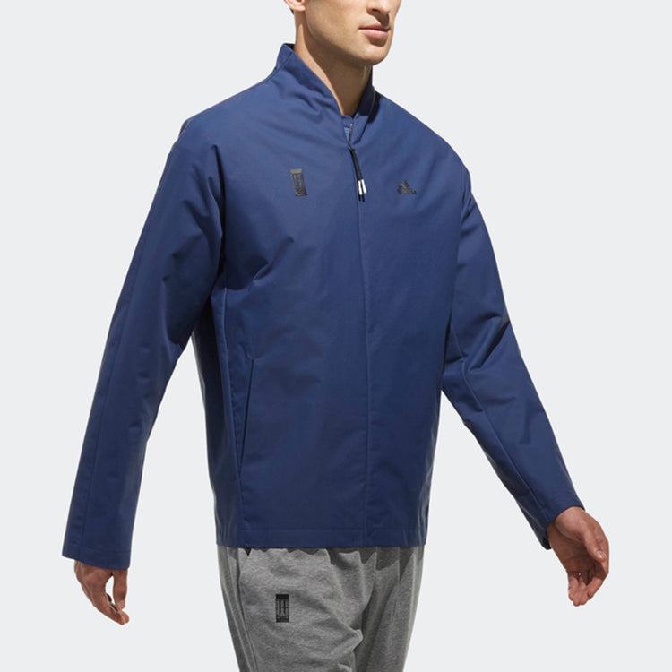 Men's adidas Logo Printing Solid Color Stand Collar Jacket Autumn Blue CV6230