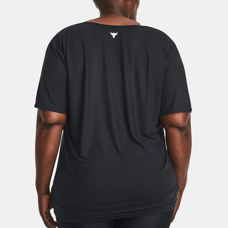 (WMNS) Under Armour Project Rock Completer Deep V T-shirt 'Black' 1380335-001