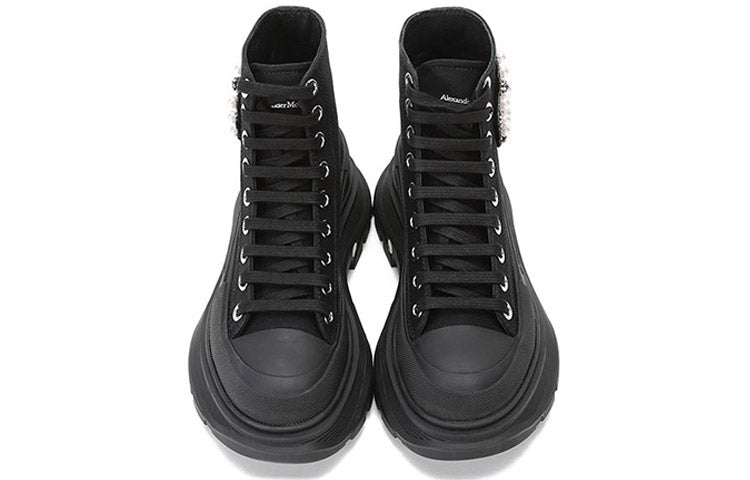 (WMNS) Alexander McQueen Pearl Tread Slick Canvas Boots 'Black' 652280W4L3K1081