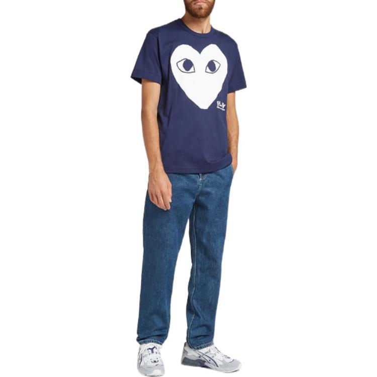 COMME des GARCONS PLAY White Heart Shape Logo Short Sleeve Tee 'Navy Blue' AZ-T180-051-1